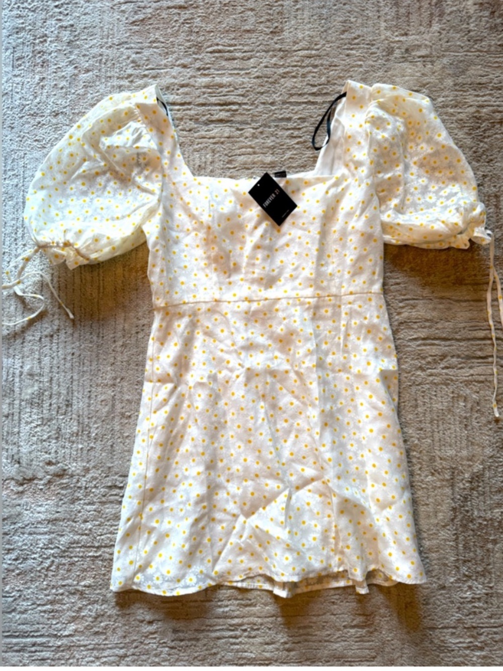 Forever 21 White Mini Dress with Yellow Daisy Print